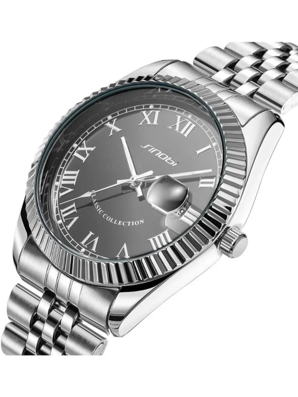 Men Silver-Grey Luminous Hand Calendar Date Quartz Stainless Steel Classic Watch